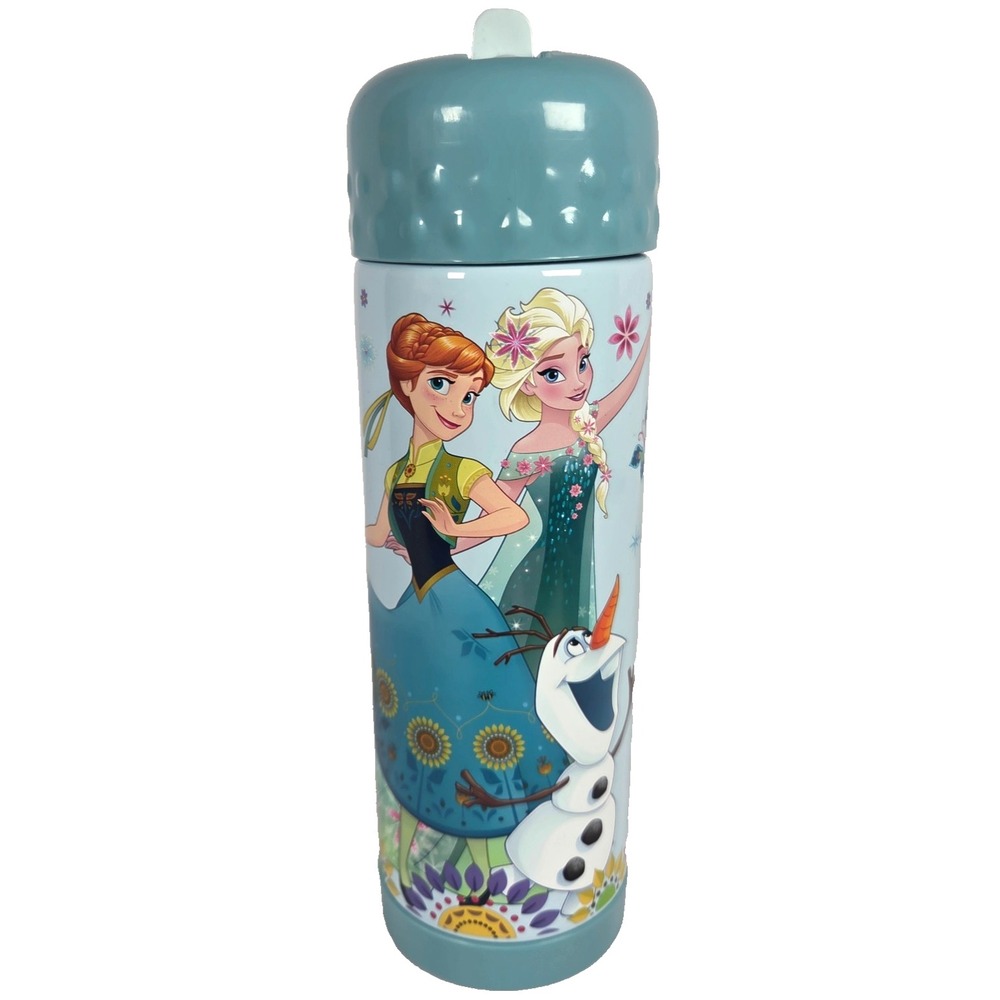 Frozen Elsa Anna Olaf 16 Oz Water Bottle Disney Blue Flip Top Kids New